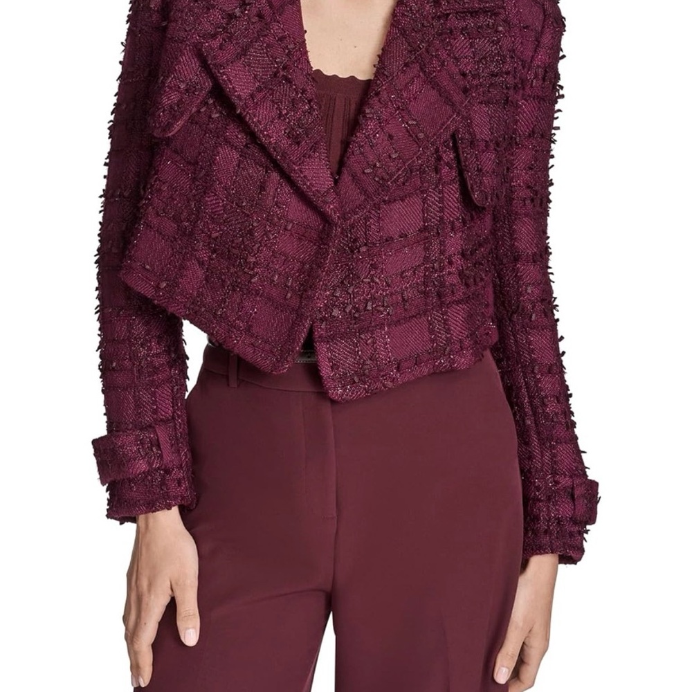 BCBG womens Long Sleeve Collared Textured Novelty Tweed Cropped Jacket Size 6